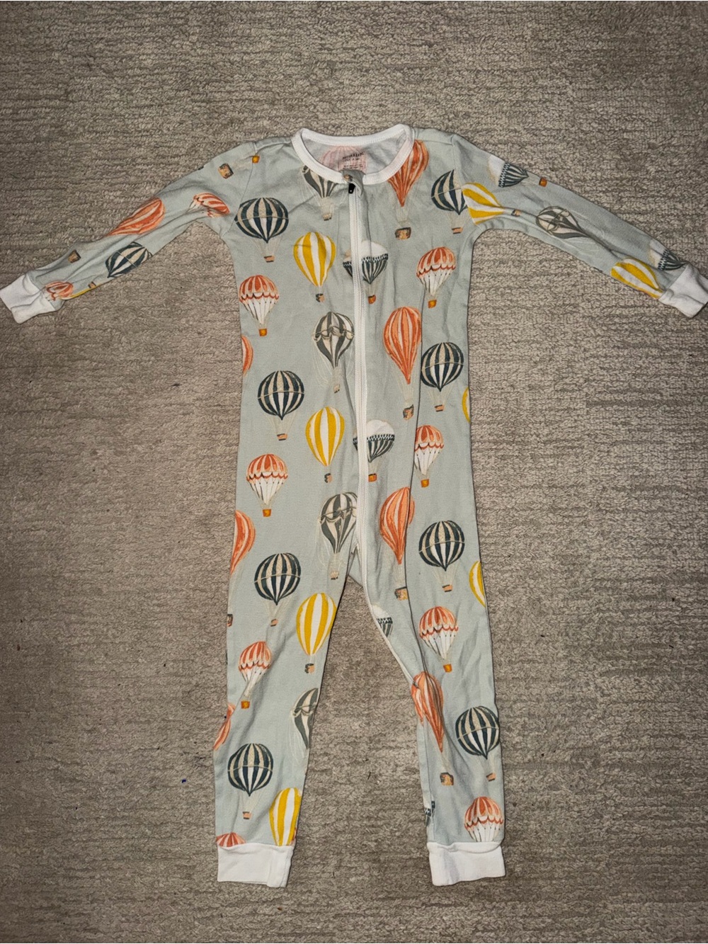 Milkbarn Light Blue Footie Pajamas with Hot Air Balloon Print